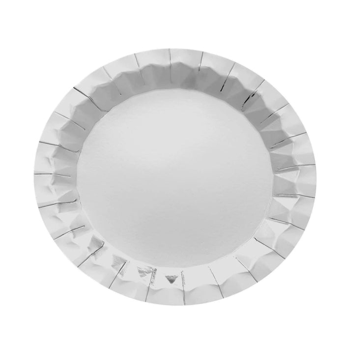 25 Metallic Round Paper Salad Dinner Plates with Geometric Design - Disposable Tableware DSP_PPR0001_9_SILV
