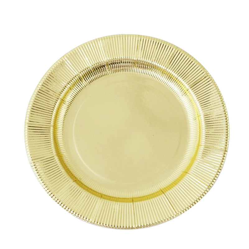 25 Metallic Round Paper Salad Dinner Plates with Textured Rim - Disposable Tableware