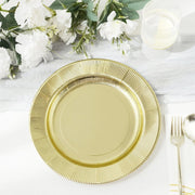 25 Metallic Round Paper Salad Dinner Plates with Textured Rim - Disposable Tableware