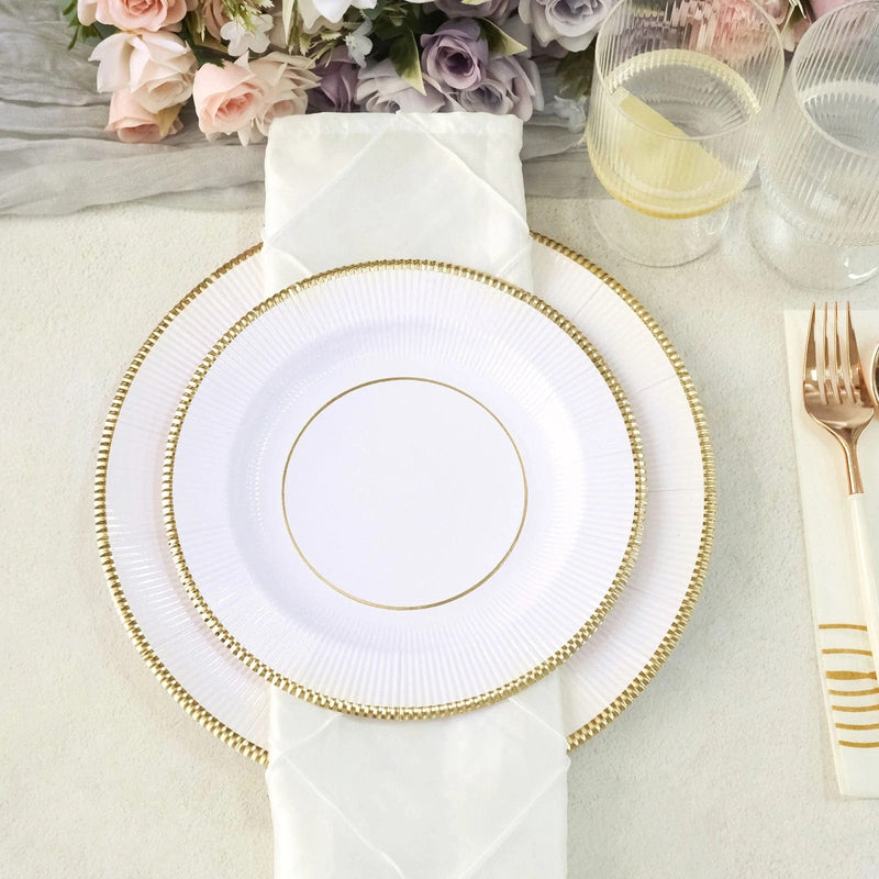 25 Metallic Round Paper Salad Dinner Plates with Textured Rim - Disposable Tableware