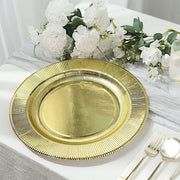 25 Metallic Round Paper Salad Dinner Plates with Textured Rim - Disposable Tableware