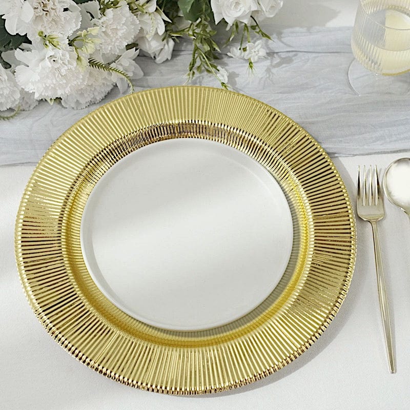 25 Metallic Round Paper Salad Dinner Plates with Textured Rim - Disposable Tableware