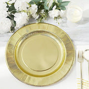 25 Metallic Round Paper Salad Dinner Plates with Textured Rim - Disposable Tableware