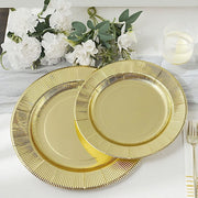 25 Metallic Round Paper Salad Dinner Plates with Textured Rim - Disposable Tableware