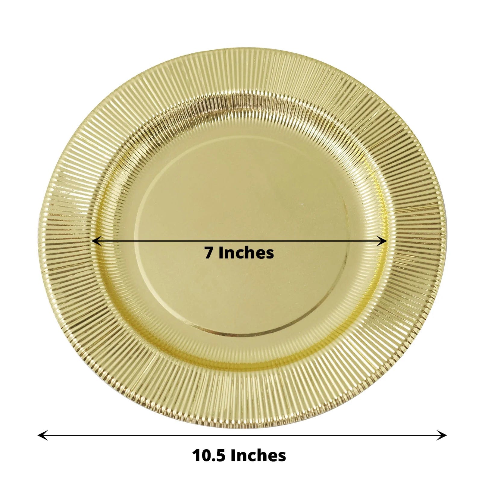 25 Metallic Round Paper Salad Dinner Plates with Textured Rim - Disposable Tableware