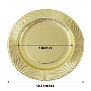 25 Metallic Round Paper Salad Dinner Plates with Textured Rim - Disposable Tableware