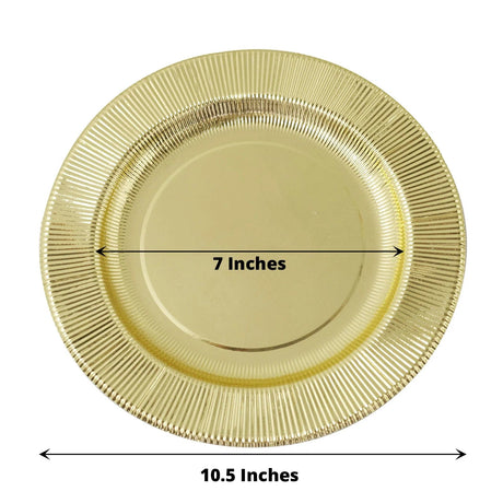 25 Metallic Round Paper Salad Dinner Plates with Textured Rim - Disposable Tableware