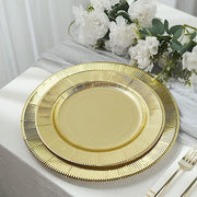 25 Metallic Round Paper Salad Dinner Plates with Textured Rim - Disposable Tableware