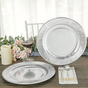 25 Metallic Round Paper Salad Dinner Plates with Textured Rim - Disposable Tableware
