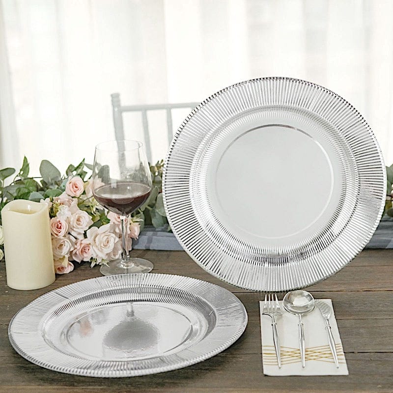 25 Metallic Round Paper Salad Dinner Plates with Textured Rim - Disposable Tableware