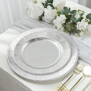 25 Metallic Round Paper Salad Dinner Plates with Textured Rim - Disposable Tableware