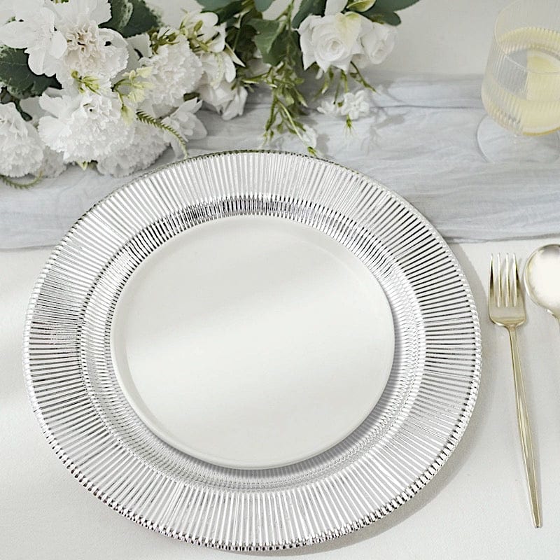 25 Metallic Round Paper Salad Dinner Plates with Textured Rim - Disposable Tableware