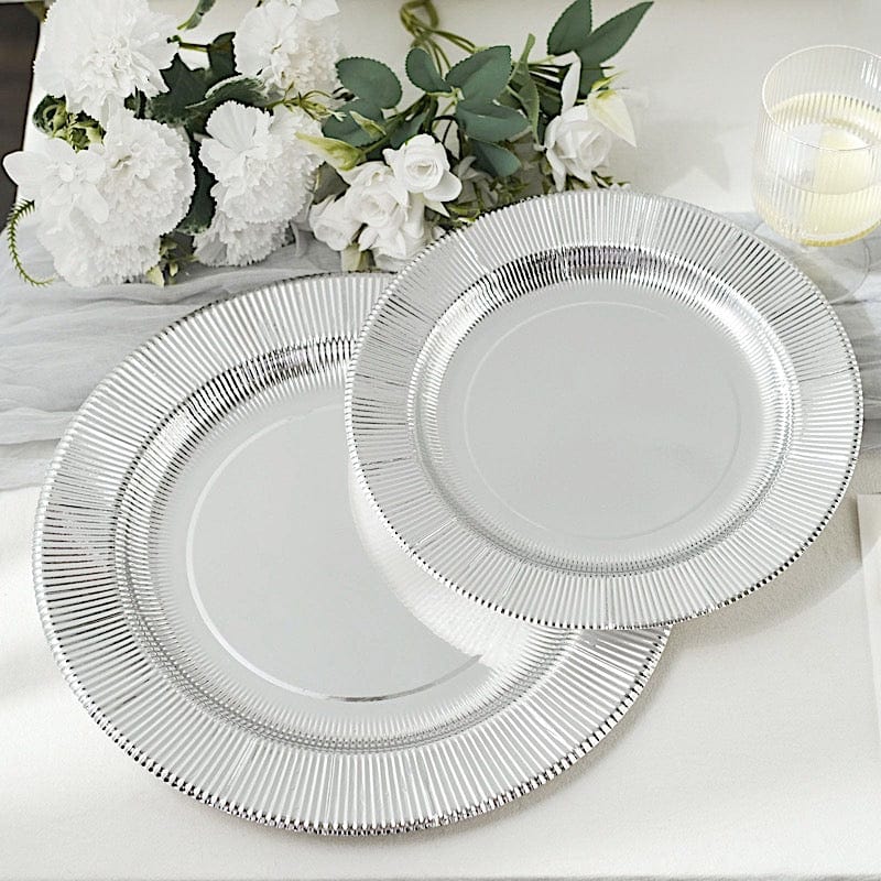 25 Metallic Round Paper Salad Dinner Plates with Textured Rim - Disposable Tableware