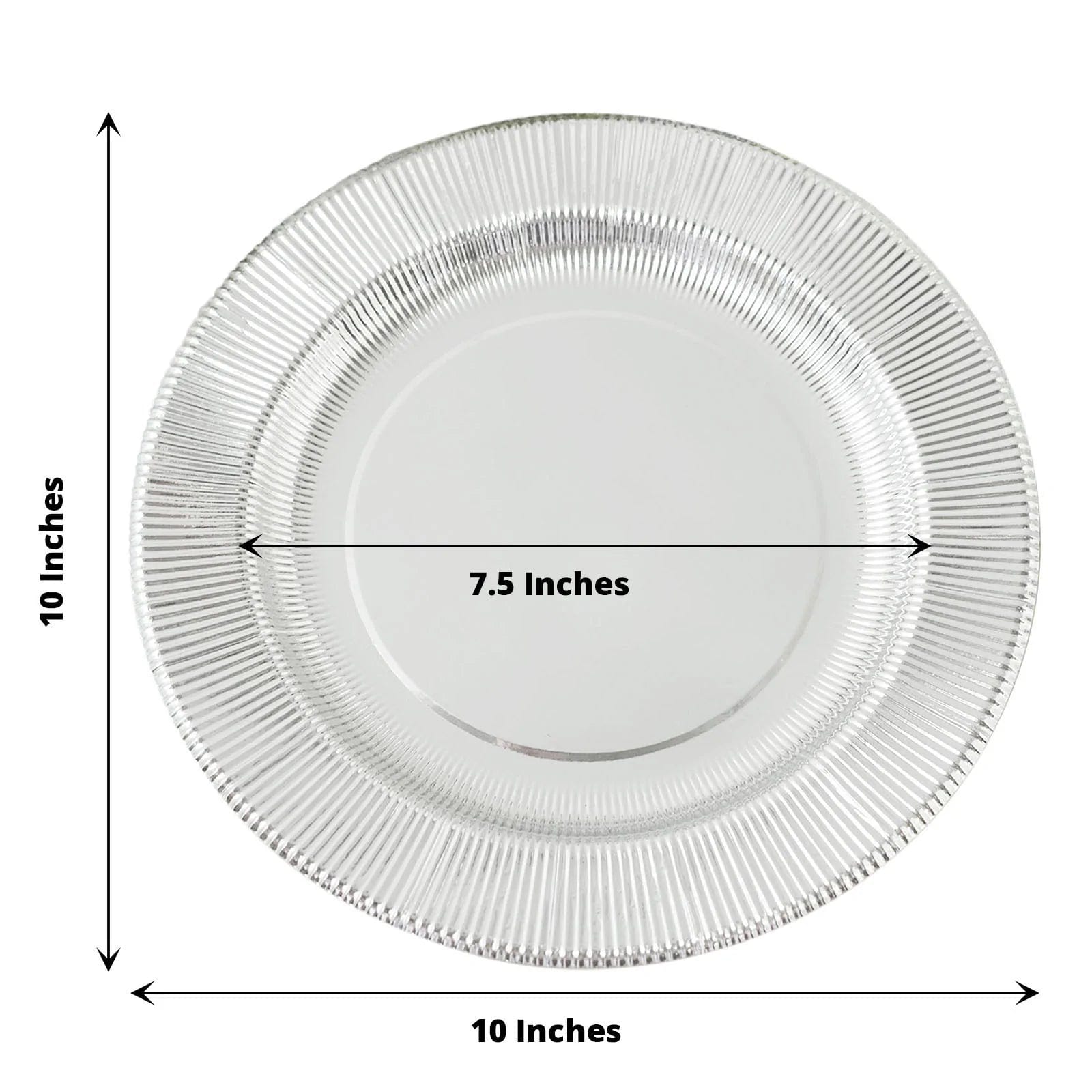 25 Metallic Round Paper Salad Dinner Plates with Textured Rim - Disposable Tableware