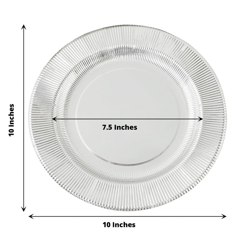 25 Metallic Round Paper Salad Dinner Plates with Textured Rim - Disposable Tableware