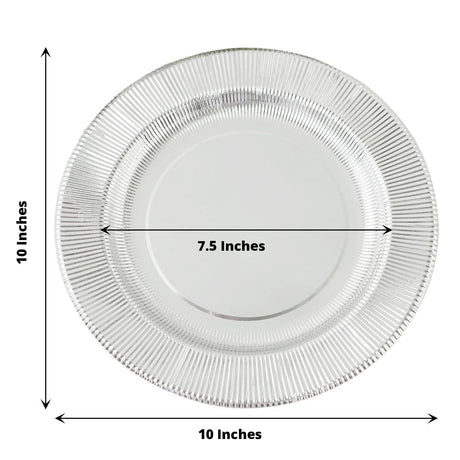 25 Metallic Round Paper Salad Dinner Plates with Textured Rim - Disposable Tableware