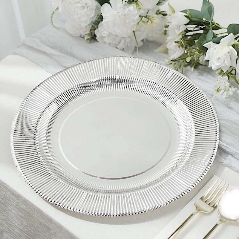 25 Metallic Round Paper Salad Dinner Plates with Textured Rim - Disposable Tableware