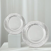 25 Metallic Round Paper Salad Dinner Plates with Textured Rim - Disposable Tableware