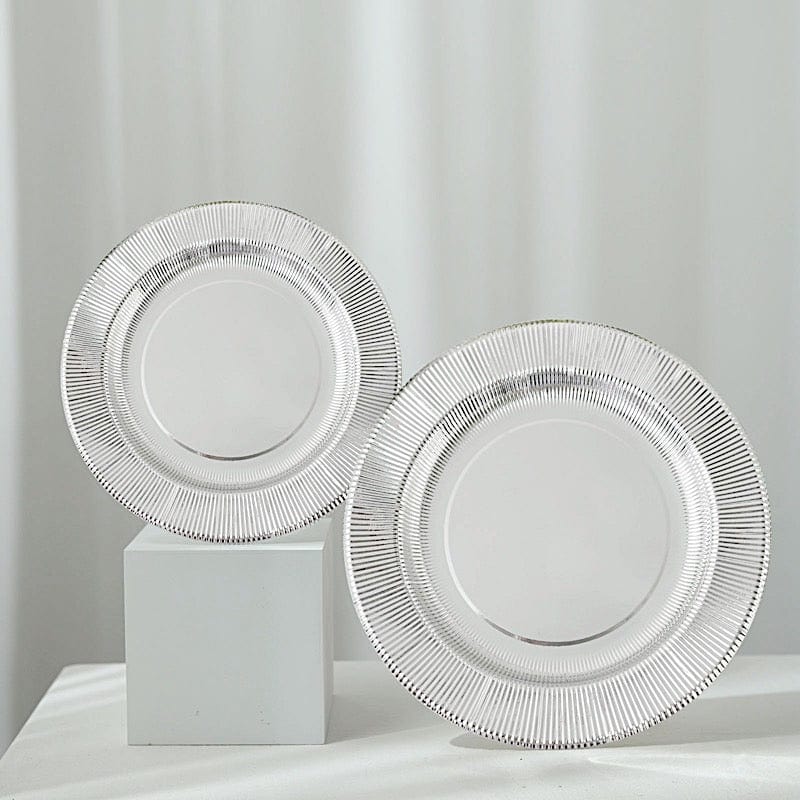 25 Metallic Round Paper Salad Dinner Plates with Textured Rim - Disposable Tableware
