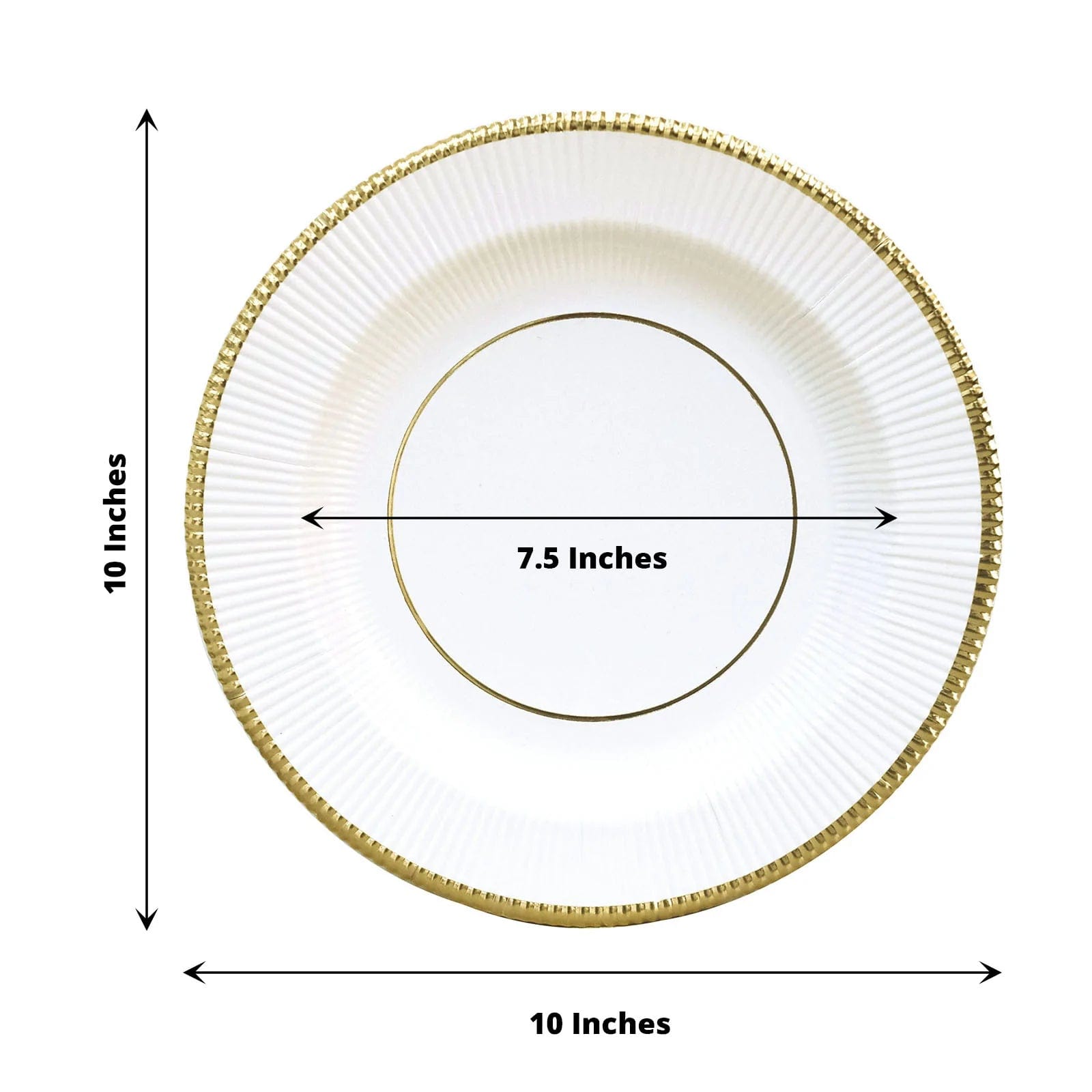 25 Metallic Round Paper Salad Dinner Plates with Textured Rim - Disposable Tableware