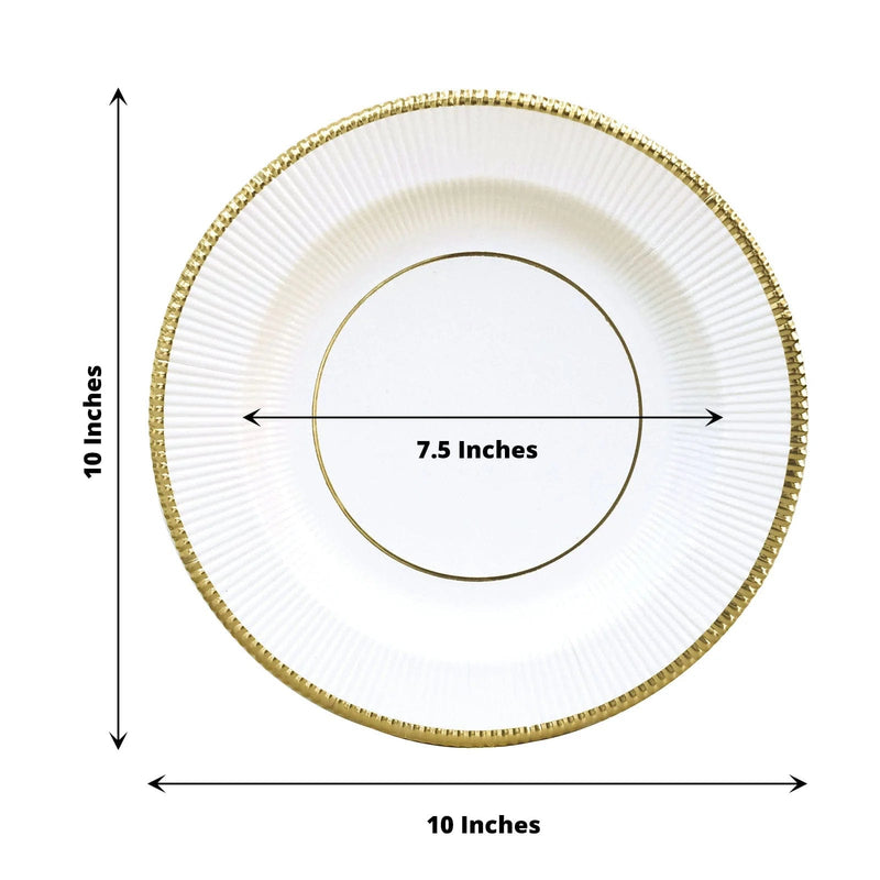 25 Metallic Round Paper Salad Dinner Plates with Textured Rim - Disposable Tableware