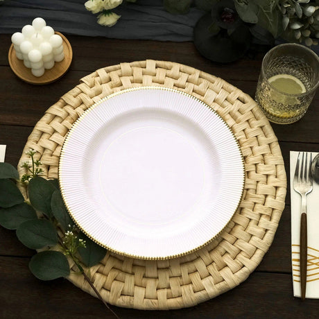 25 Metallic Round Paper Salad Dinner Plates with Textured Rim - Disposable Tableware