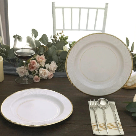 25 Metallic Round Paper Salad Dinner Plates with Textured Rim - Disposable Tableware