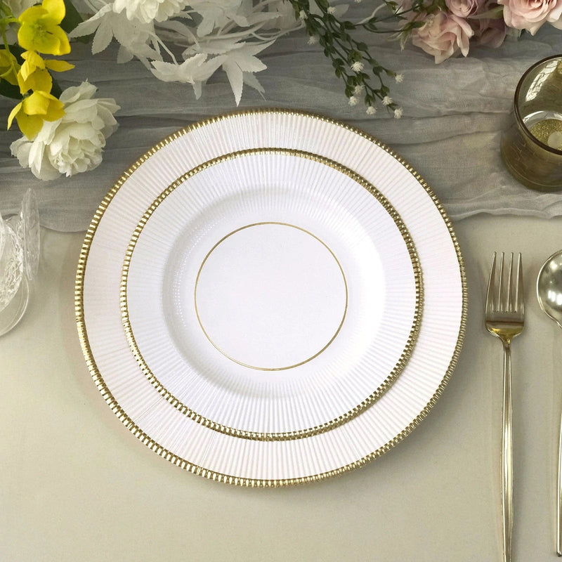 25 Metallic Round Paper Salad Dinner Plates with Textured Rim - Disposable Tableware