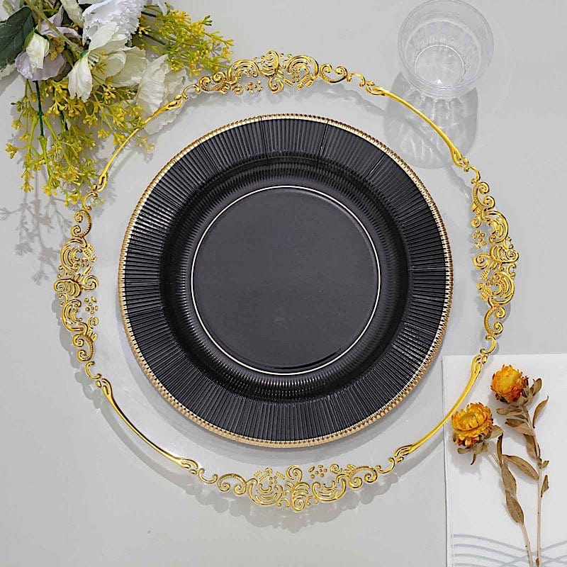 25 Metallic Round Paper Salad Dinner Plates with Textured Rim - Disposable Tableware
