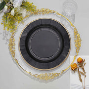 25 Metallic Round Paper Salad Dinner Plates with Textured Rim - Disposable Tableware