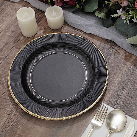 25 Metallic Round Paper Salad Dinner Plates with Textured Rim - Disposable Tableware