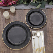 25 Metallic Round Paper Salad Dinner Plates with Textured Rim - Disposable Tableware