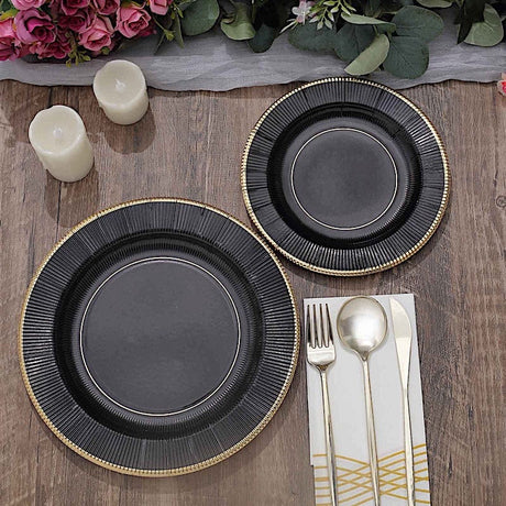 25 Metallic Round Paper Salad Dinner Plates with Textured Rim - Disposable Tableware