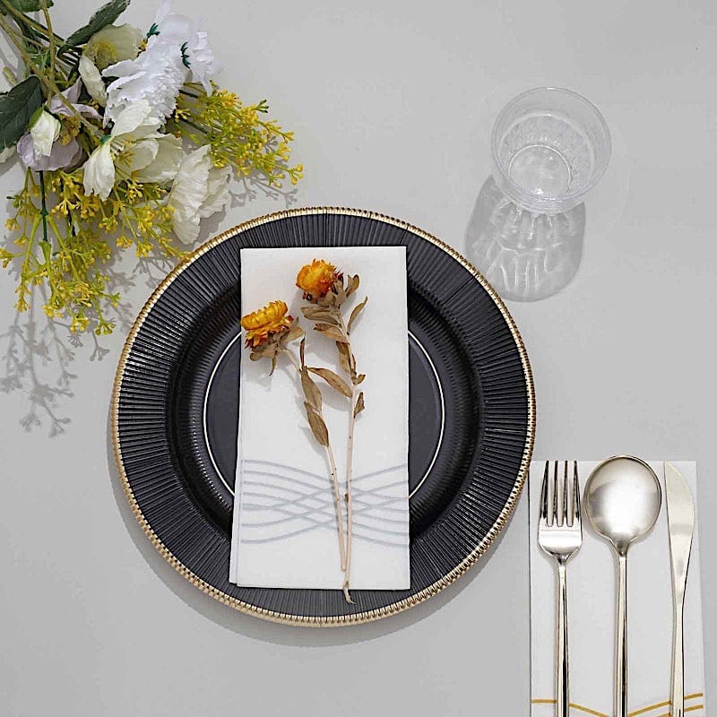 25 Metallic Round Paper Salad Dinner Plates with Textured Rim - Disposable Tableware