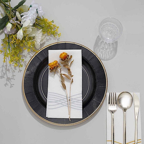 25 Metallic Round Paper Salad Dinner Plates with Textured Rim - Disposable Tableware