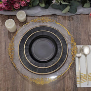 25 Metallic Round Paper Salad Dinner Plates with Textured Rim - Disposable Tableware