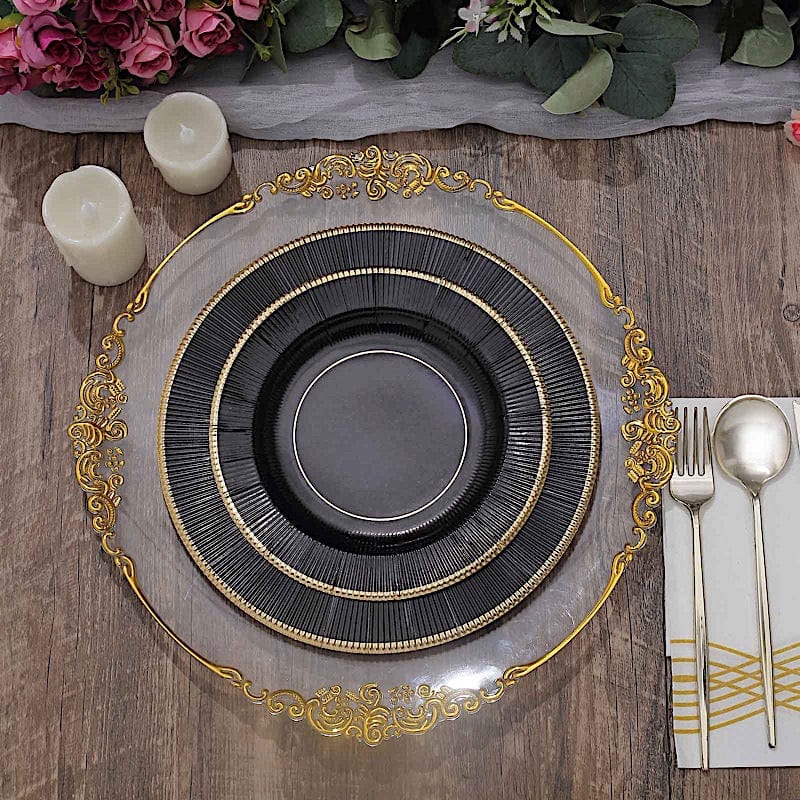 25 Metallic Round Paper Salad Dinner Plates with Textured Rim - Disposable Tableware