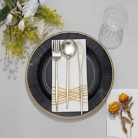 25 Metallic Round Paper Salad Dinner Plates with Textured Rim - Disposable Tableware