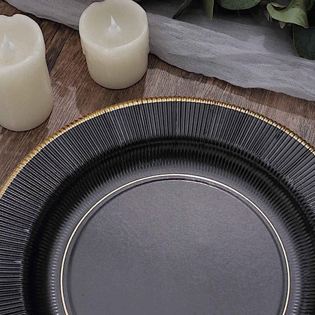 25 Metallic Round Paper Salad Dinner Plates with Textured Rim - Disposable Tableware