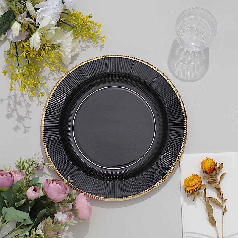 25 Metallic Round Paper Salad Dinner Plates with Textured Rim - Disposable Tableware