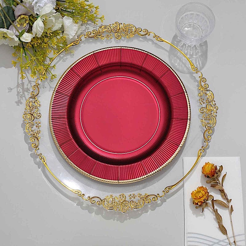 25 Metallic Round Paper Salad Dinner Plates with Textured Rim - Disposable Tableware