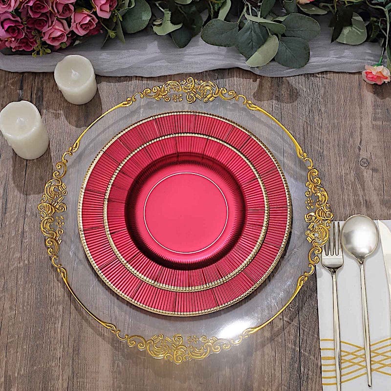 25 Metallic Round Paper Salad Dinner Plates with Textured Rim - Disposable Tableware