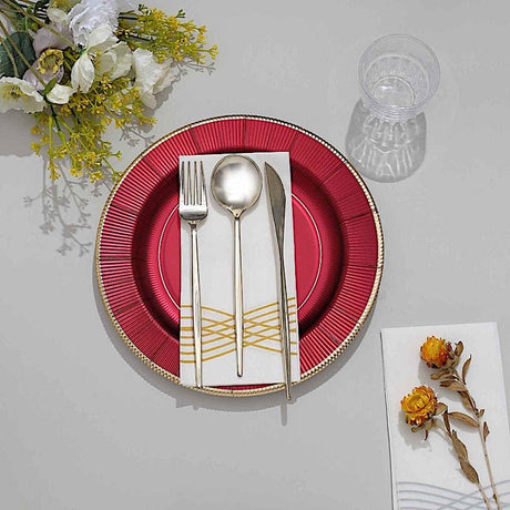 25 Metallic Round Paper Salad Dinner Plates with Textured Rim - Disposable Tableware