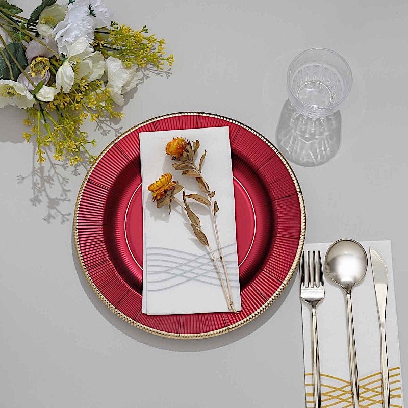 25 Metallic Round Paper Salad Dinner Plates with Textured Rim - Disposable Tableware