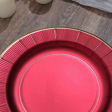 25 Metallic Round Paper Salad Dinner Plates with Textured Rim - Disposable Tableware