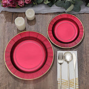 25 Metallic Round Paper Salad Dinner Plates with Textured Rim - Disposable Tableware