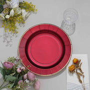 25 Metallic Round Paper Salad Dinner Plates with Textured Rim - Disposable Tableware