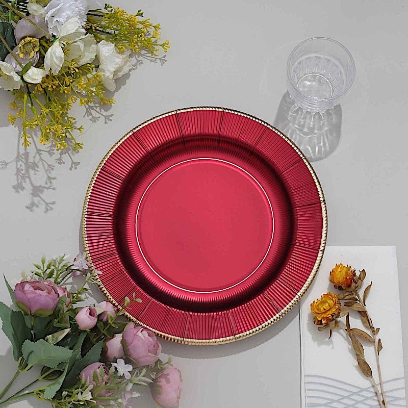 25 Metallic Round Paper Salad Dinner Plates with Textured Rim - Disposable Tableware