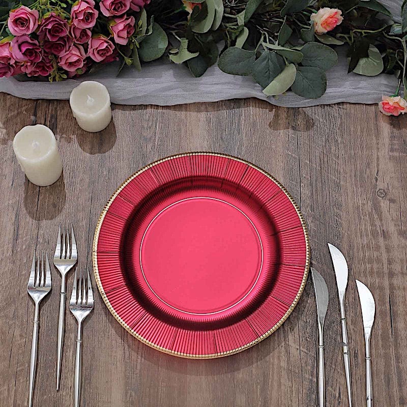 25 Metallic Round Paper Salad Dinner Plates with Textured Rim - Disposable Tableware