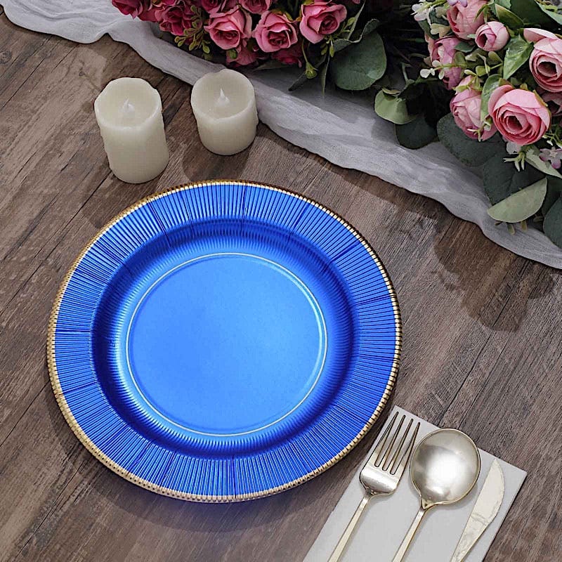 25 Metallic Round Paper Salad Dinner Plates with Textured Rim - Disposable Tableware